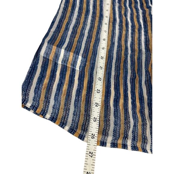 TOMMY BAHAMA Blue Sheer Short Sleeve Collarless Stripe Button Front Shirt LARGE - Picture 7 of 9